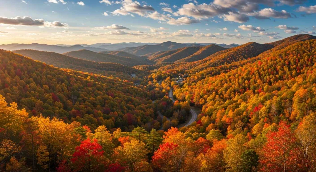Breathtaking view of North Georgia’s mountains in fall, showcasing outdoor adventures, vibrant foliage, and peaceful weekend getaway vibes